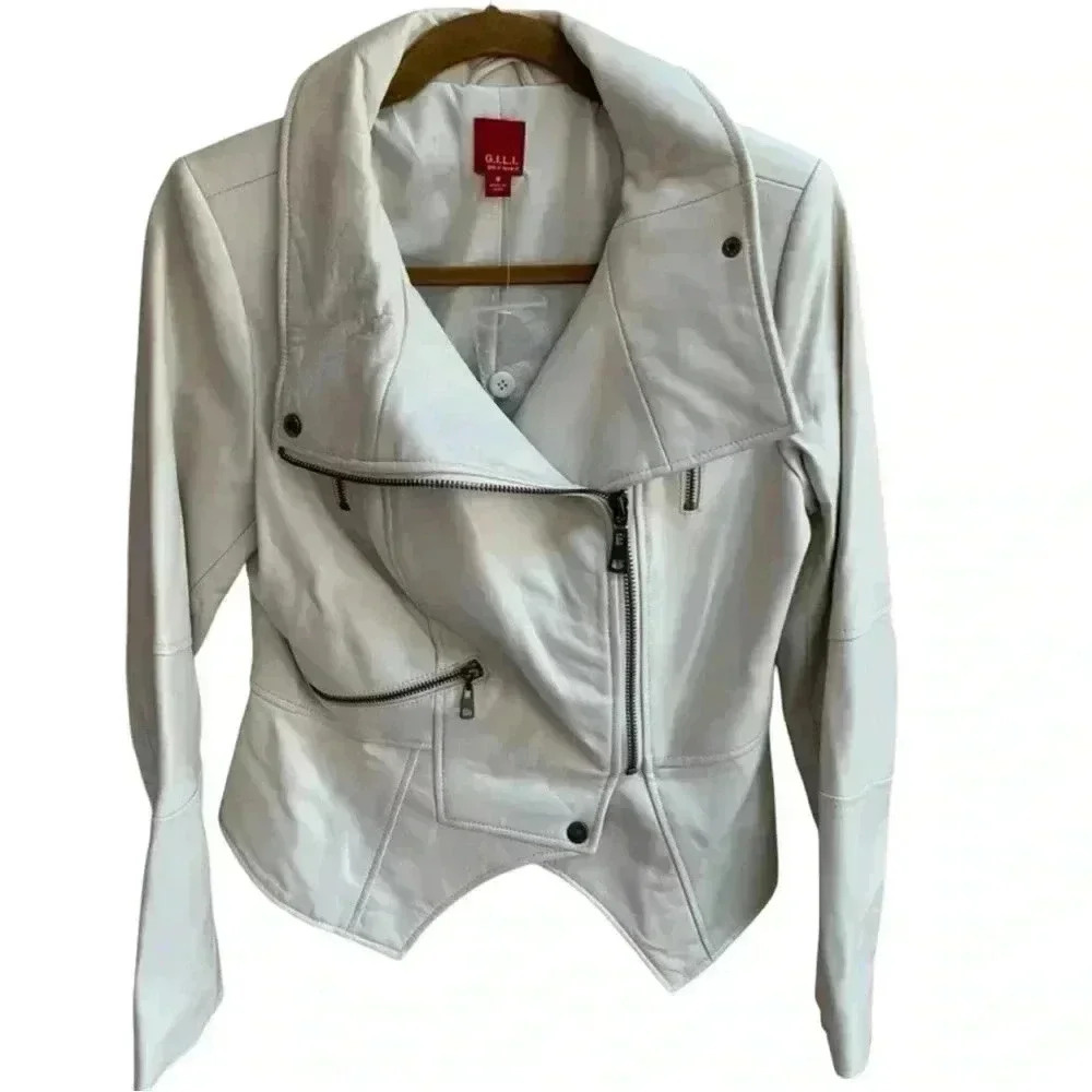 G.I.L.I. White Asymmetric Moto Jacket